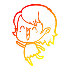 warm gradient line drawing cute cartoon happy vampire girl