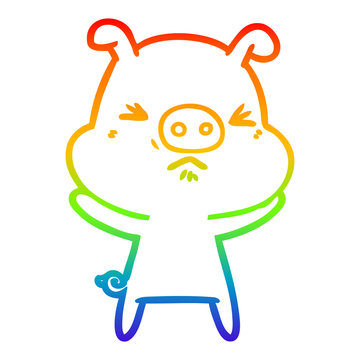 recommend clip art: rainbow gradient line drawing cartoon angry pig