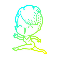 cold gradient line drawing cartoon happy hipster girl