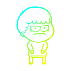 cold gradient line drawing cartoon annoyed man