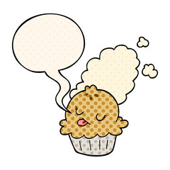 cute cartoon pie and speech bubble in comic book style