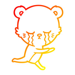 warm gradient line drawing crying cartoon bear