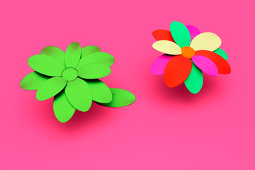 3D Illustration Two flowers, colored and toned in metallic colors green