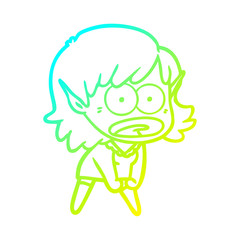 cold gradient line drawing cartoon shocked elf girl