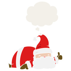 cartoon sleepy santa and thought bubble in retro style