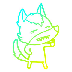 cold gradient line drawing cartoon wolf showing teeth
