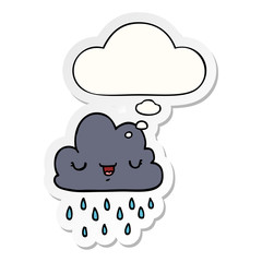 cartoon storm cloud and thought bubble as a printed sticker
