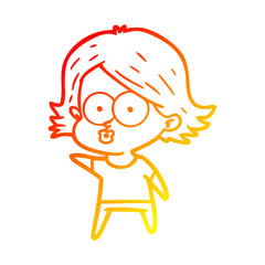 warm gradient line drawing cartoon girl pouting