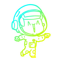 Naklejka na ściany i meble cold gradient line drawing happy cartoon astronaut pointing