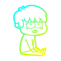 cold gradient line drawing cartoon exhausted boy