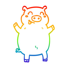 rainbow gradient line drawing cartoon pig