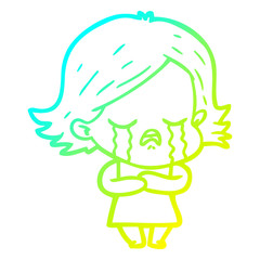 Obraz premium cold gradient line drawing cartoon girl crying