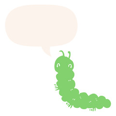 cartoon caterpillar and speech bubble in retro style