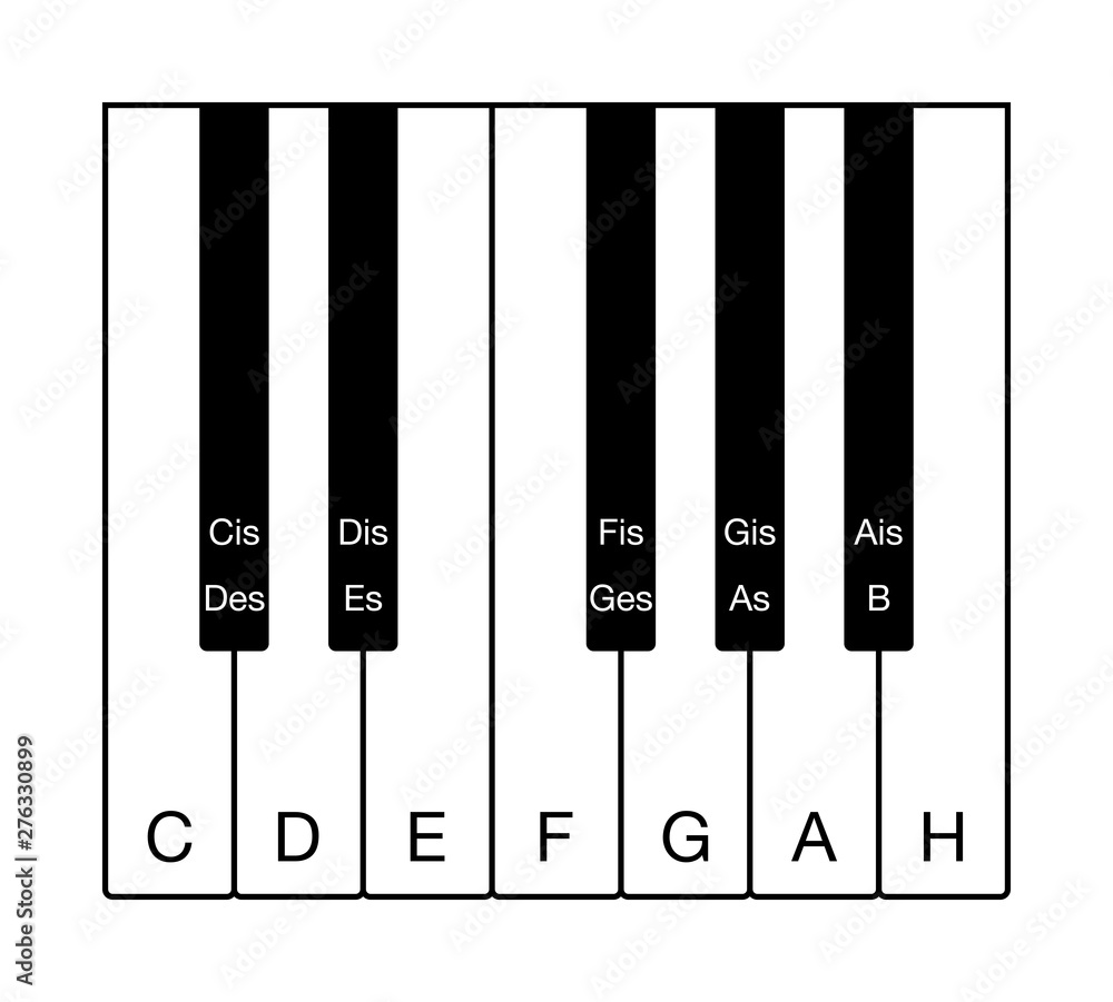 Poster twelve-tone chromatic scale on a keyboard. one octave of notes of the western musical scale. twelve 