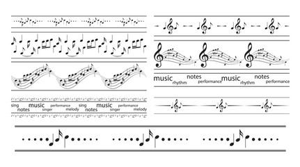 seamless borders with music notes - vector musical frames