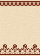 beige background with floral pattern and brown vintage borders - vector