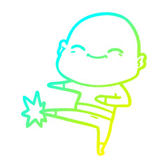 cold gradient line drawing happy cartoon bald man