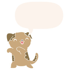cute cartoon puppy and speech bubble in retro style