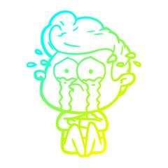 cold gradient line drawing cartoon crying man