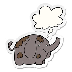cartoon elephant and thought bubble as a printed sticker