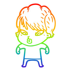 rainbow gradient line drawing cartoon woman