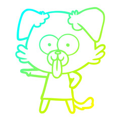 cold gradient line drawing cartoon dog with tongue sticking out