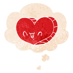 cartoon love heart and thought bubble in retro textured style