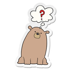 cartoon curious bear and thought bubble as a printed sticker