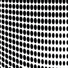 Halftone abstract waves of black dots on white background.