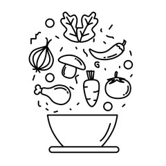 Food ingredients mixing on a bowl vector illustration with simple line design 