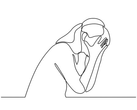 recommend clip art: Continuous line drawings of young woman feeling sad, tired and worried about suffering from depression in mental health. problems, failures and concepts of heartbreak isolated on white background