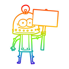 Naklejka premium rainbow gradient line drawing happy carton robot with light bulb
