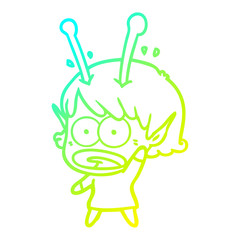 cold gradient line drawing cartoon shocked alien girl