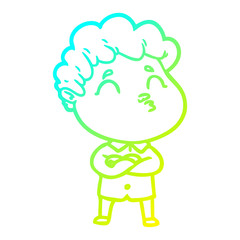 cold gradient line drawing cartoon man pouting
