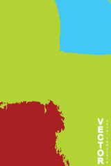 Turquoise and red brush stroke on green background. Template for book cover, poster, label. Grunge stripe vector illustration.