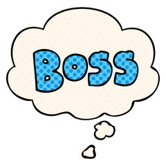 cartoon word boss and thought bubble in comic book style