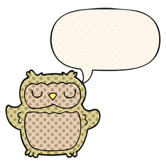 cartoon owl and speech bubble in comic book style