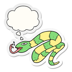cartoon hissing snake and thought bubble as a printed sticker