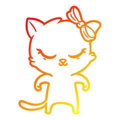 warm gradient line drawing cute cartoon cat with bow