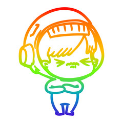 rainbow gradient line drawing cartoon astronaut woman