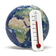 Terre et thermomètre, réchauffement climatique