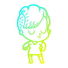 cold gradient line drawing cartoon woman