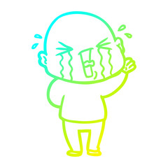 cold gradient line drawing cartoon crying bald man