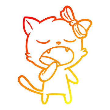 recommend clip art: warm gradient line drawing cartoon yawning cat