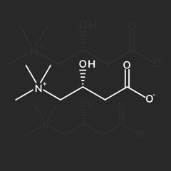 L-carnitine chemical formula on dark background