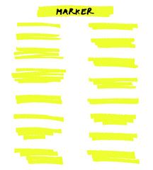 Obraz premium Vector yellow highlighter brush lines on white background. Hand drawing.