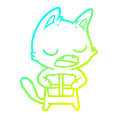 cold gradient line drawing talking cat cartoon