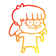 warm gradient line drawing cartoon smiling woman
