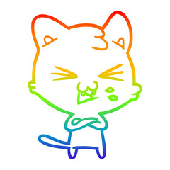 rainbow gradient line drawing cartoon cat hissing