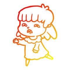 warm gradient line drawing cartoon worried woman